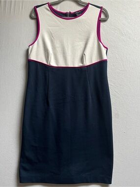 Ann Taylor Colorblock Shift Dress White Navy Pink Accent Womens Sz 8